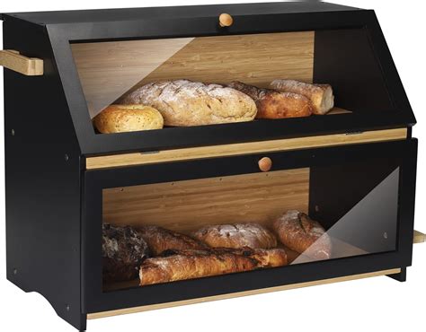 2 tier metal bread box|2 tier wooden bread bins.